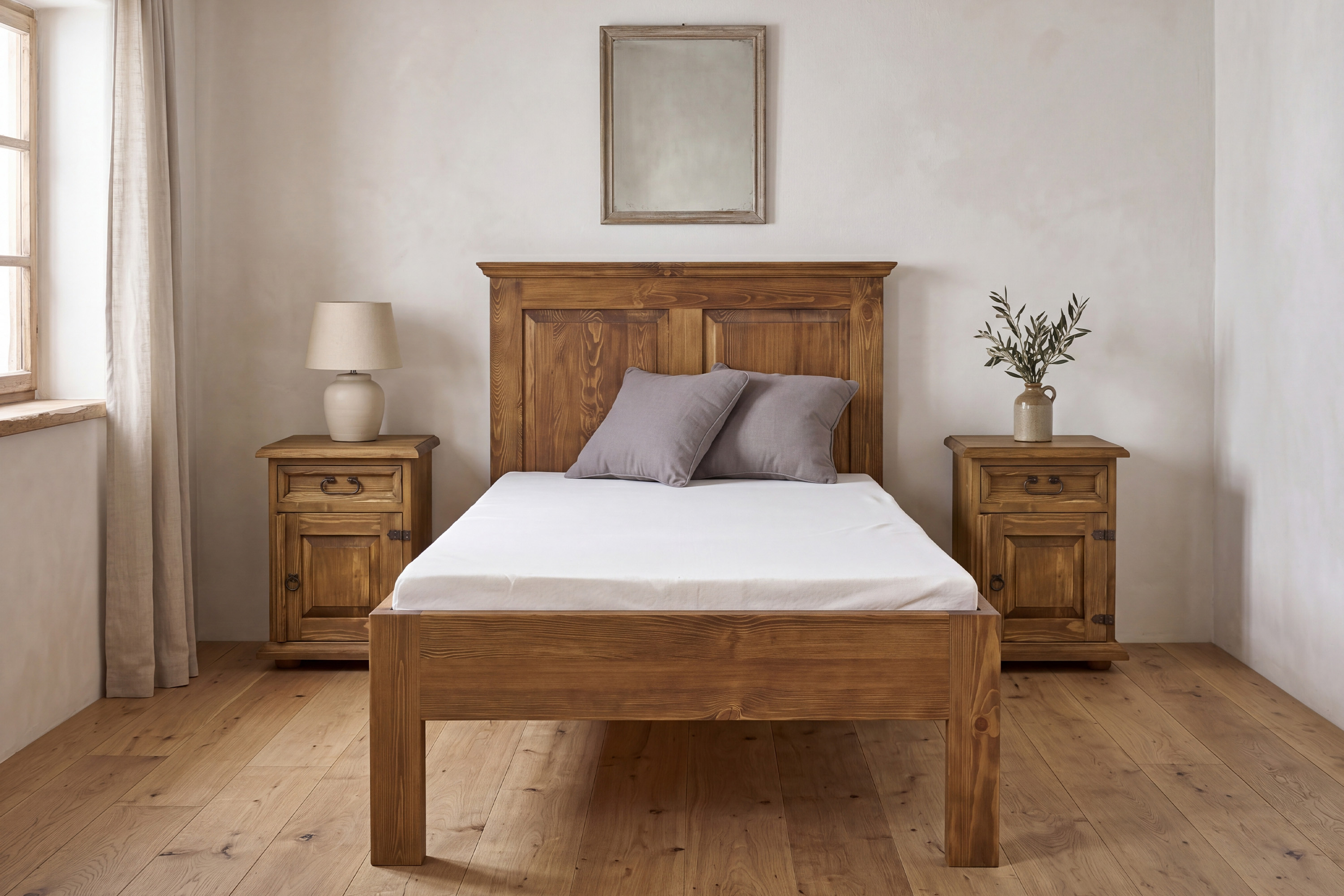 Jednolôžková rustikálna posteľ z masívnej borovice 90 x 200 cm