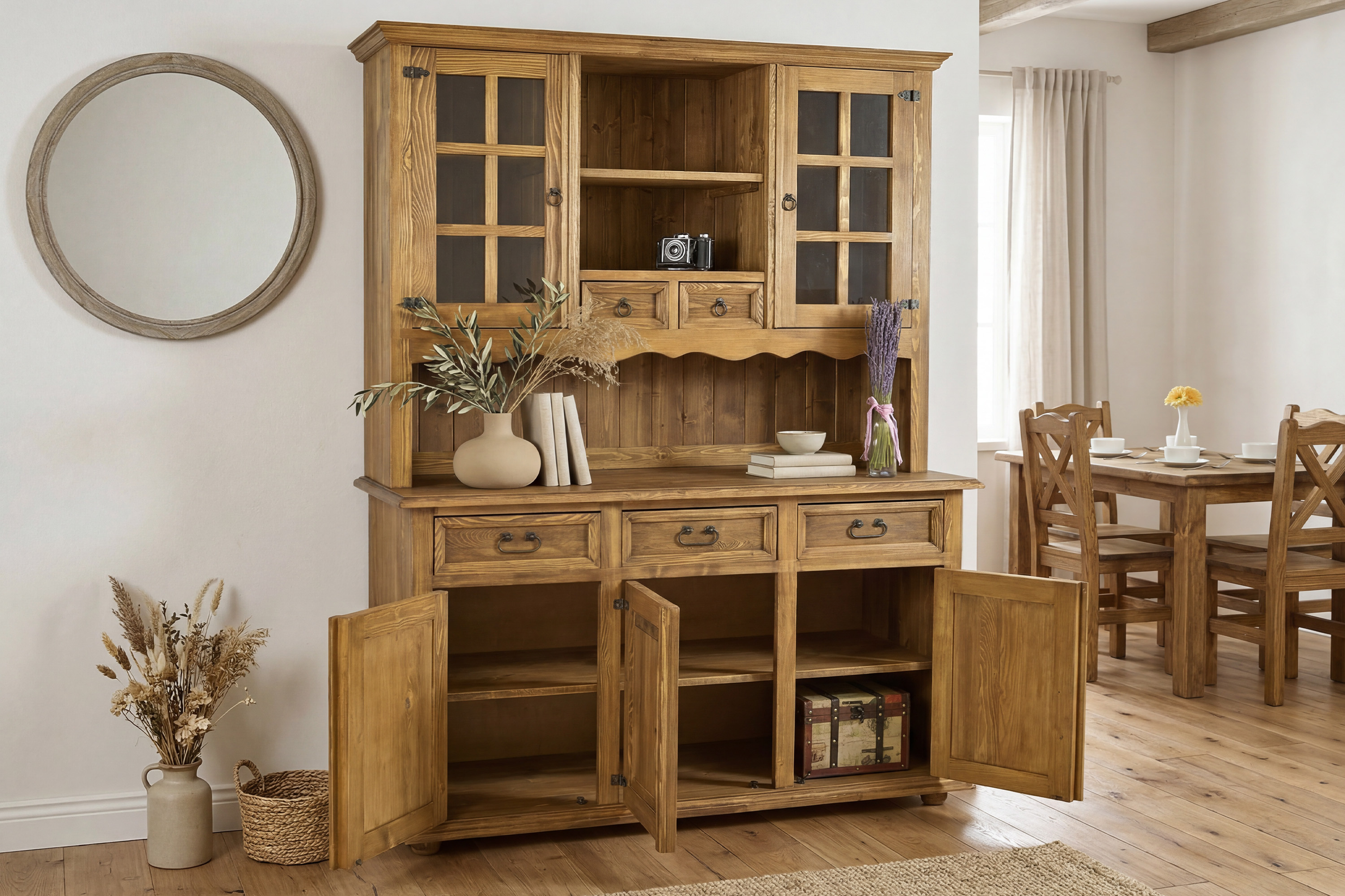 Veľký drevený príborník rustikálny francúzsky štýl do jedálne