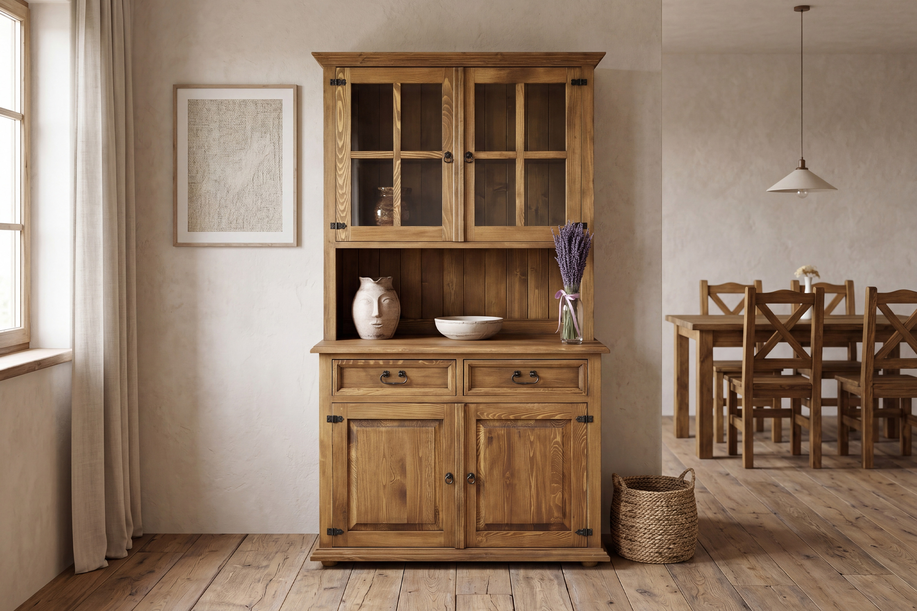 Príborník do jedálne vo francúzskom rustikálnom štýle z borovicového dreva