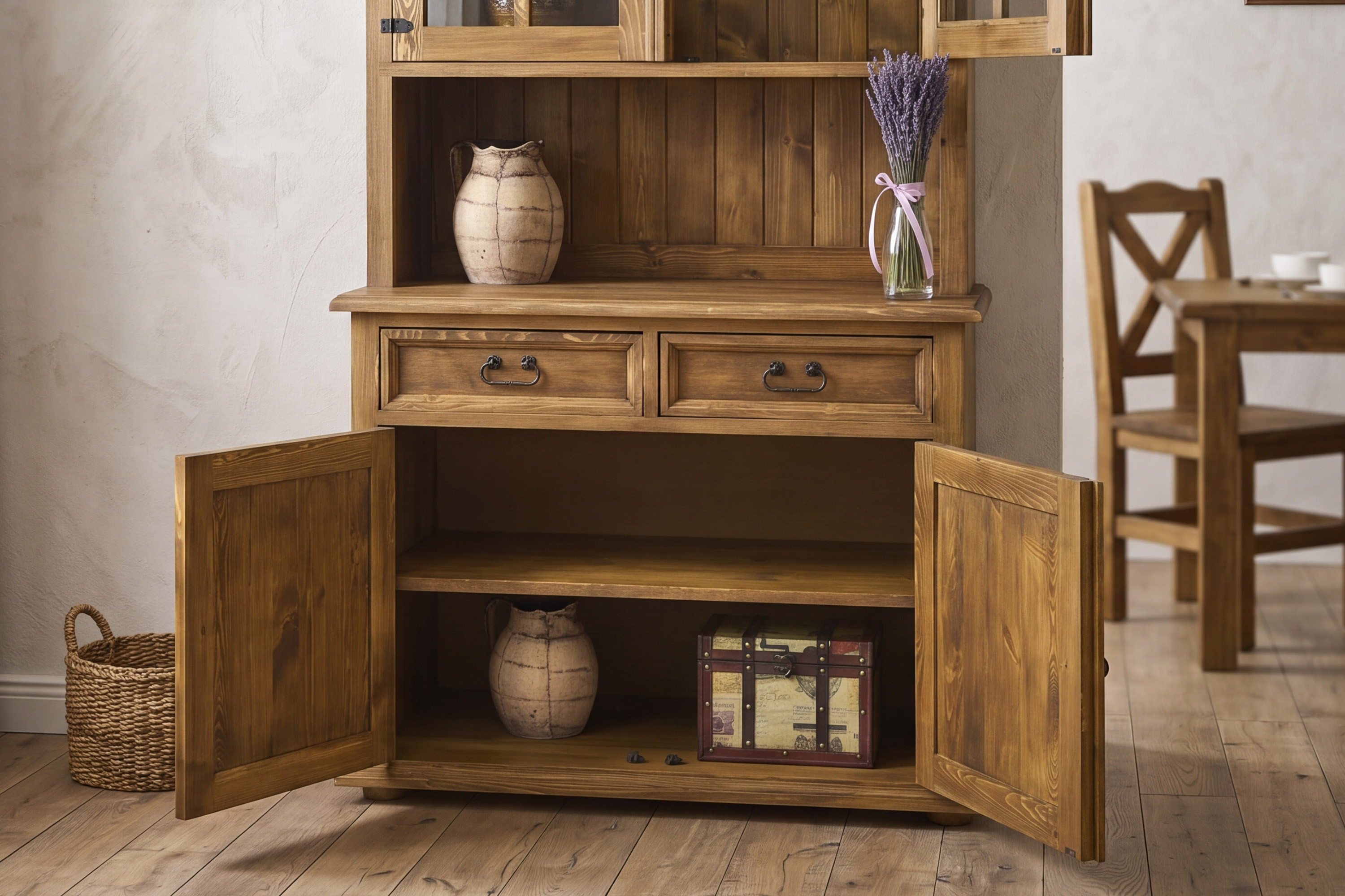 Rozmery rustikálneho príborníka do jedálne – výška 195 cm, šírka 112 cm, hĺbka 56 cm