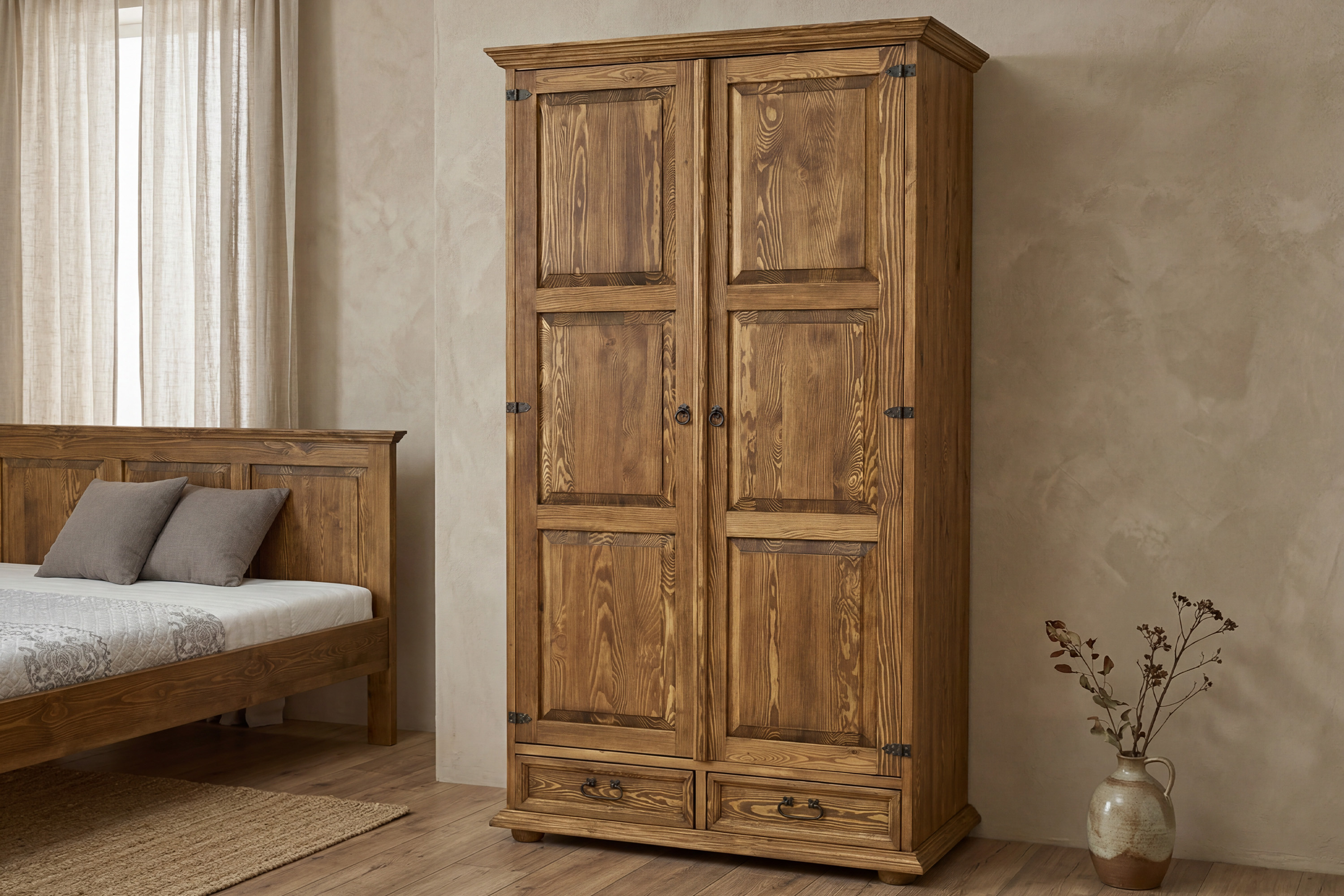 Rustikálna šatníková skriňa Delena vo francúzskom štýle z masívnej borovice