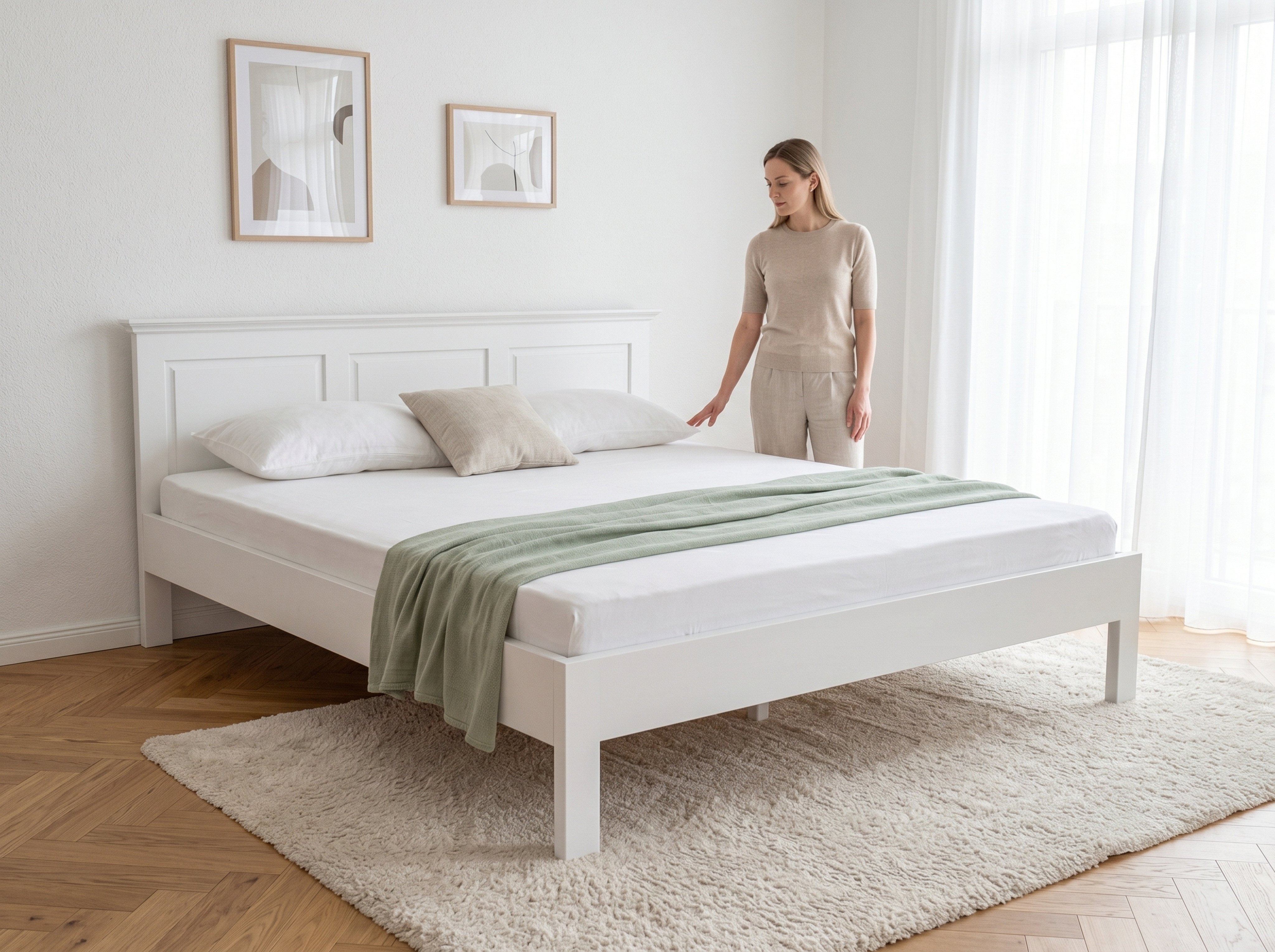 Manželská postel Provence 160 x 200 cm z masivu borovice v bílé barvě