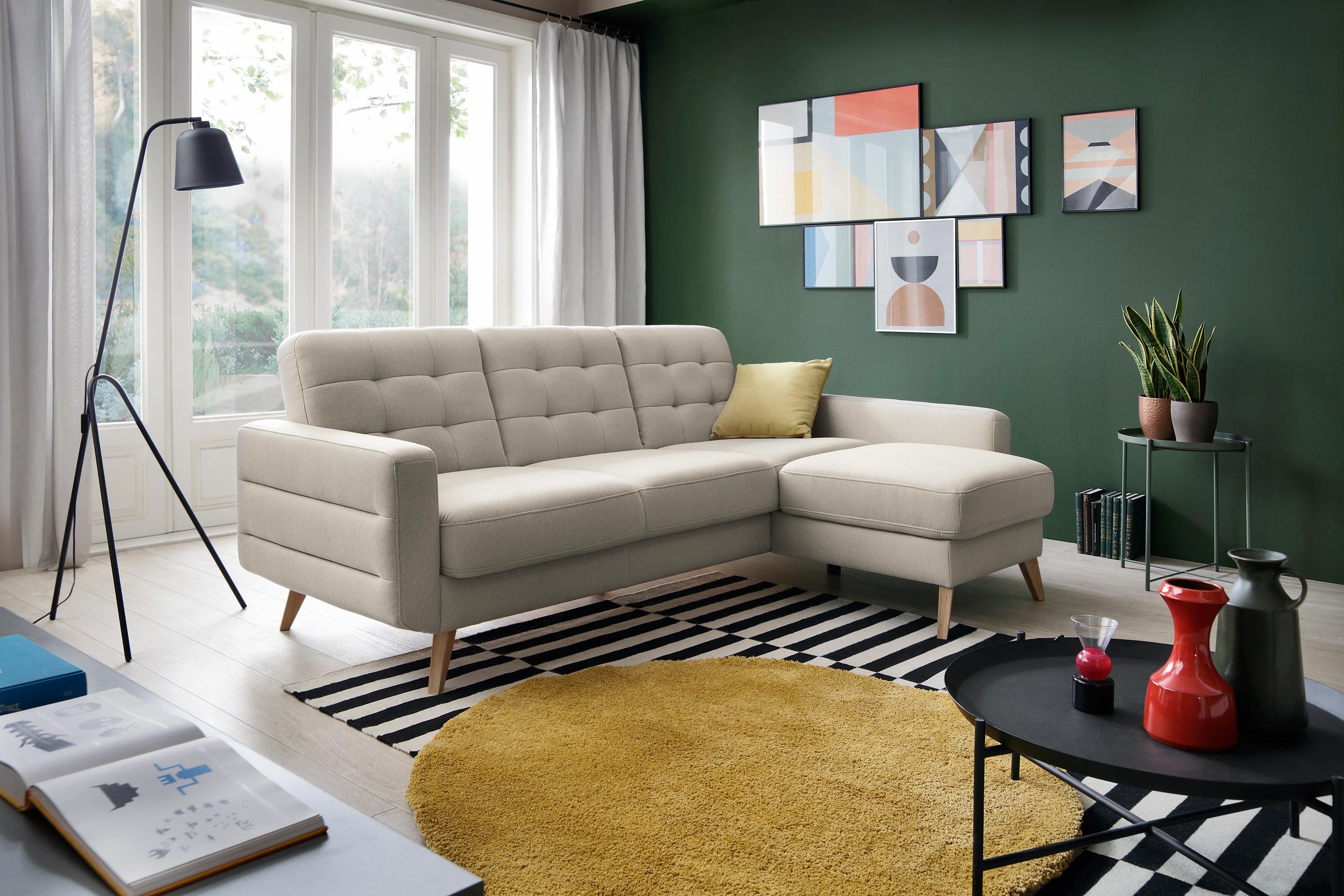 Elegantná rohová sedačka s funkciou spania a odkladacím priestorom, Bodo