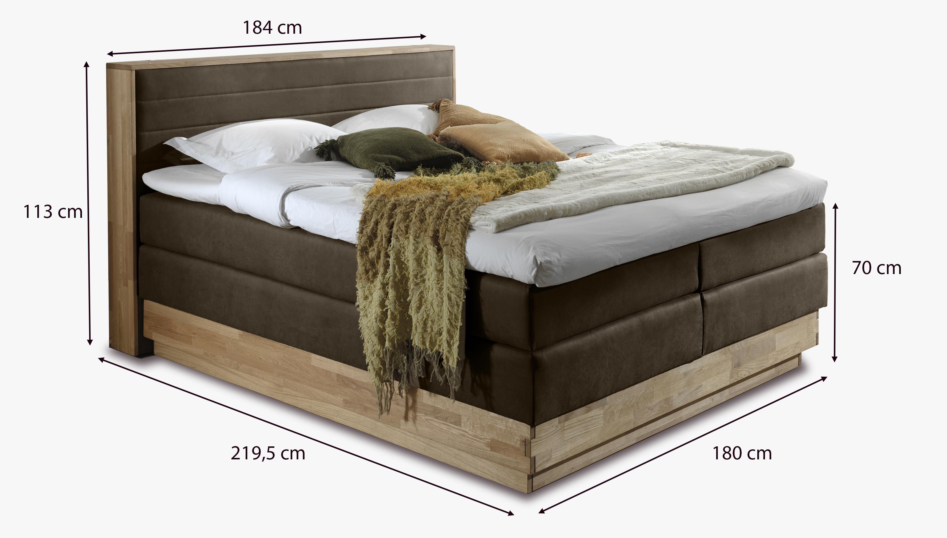 Boxspring posteľ Moneta 180x200 – rozmery a bočný úložný priestor