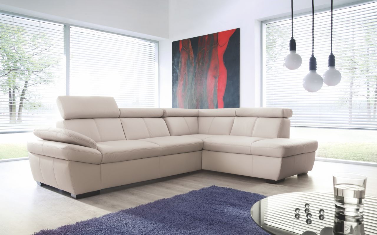 Kožená rohová sedačka s úložným priestorom a funkciou spania - SALERNO
