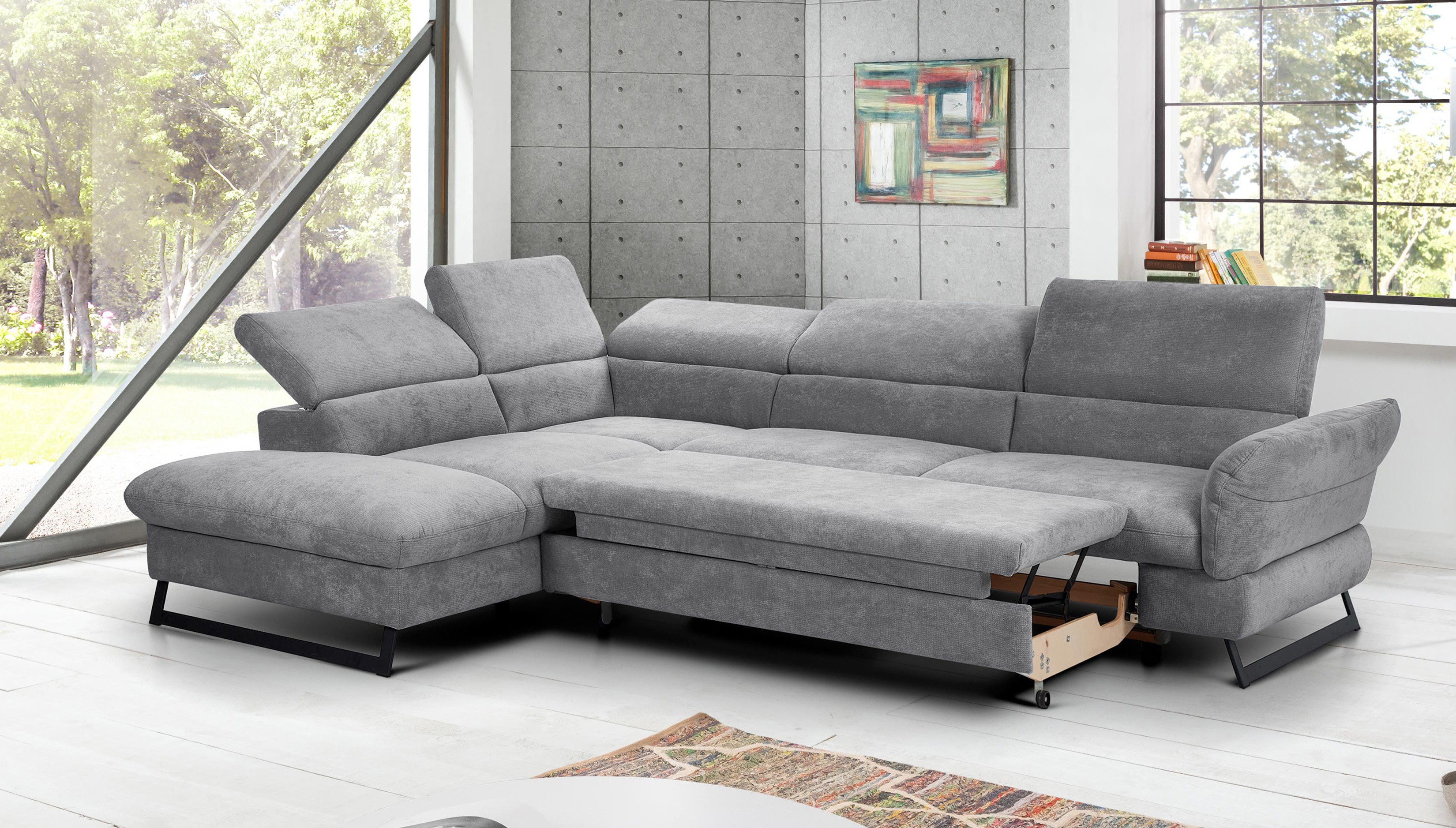 Sarokkanapé kihúzható, szürke lábakon - haiti