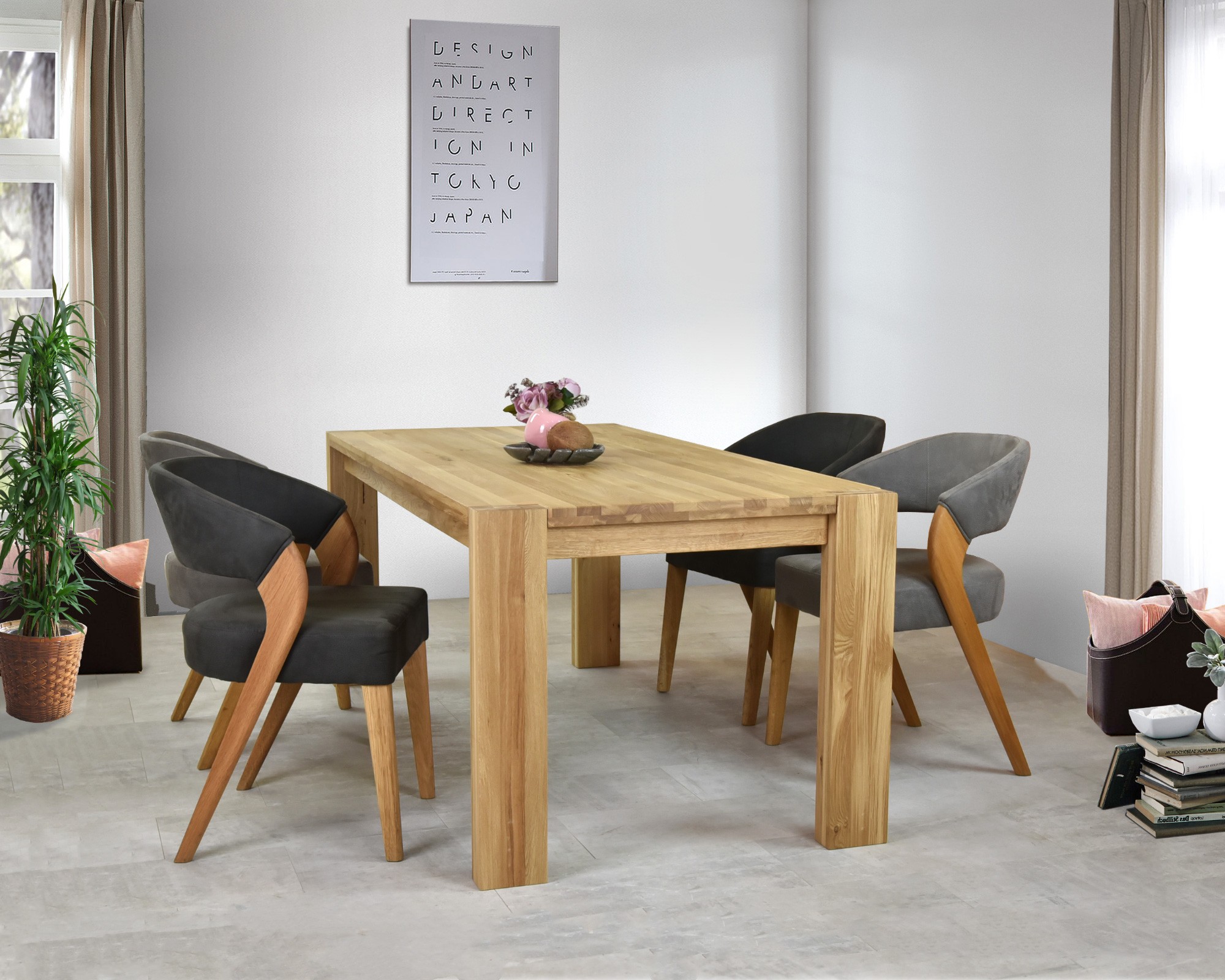 Jídelní stůl z masivu dub , Zlatko a židle almondo