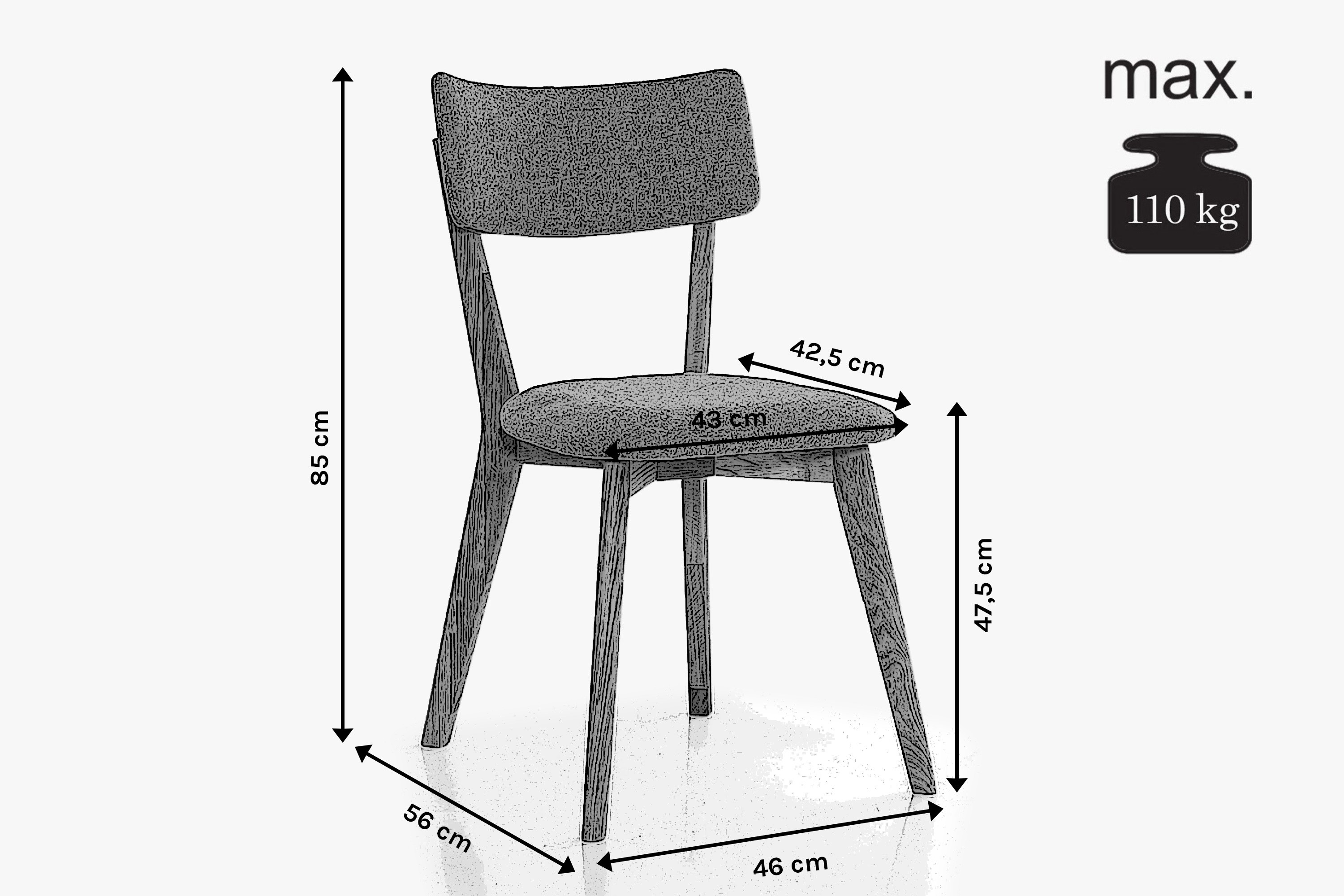 Moderní židle dub Noci rozmery