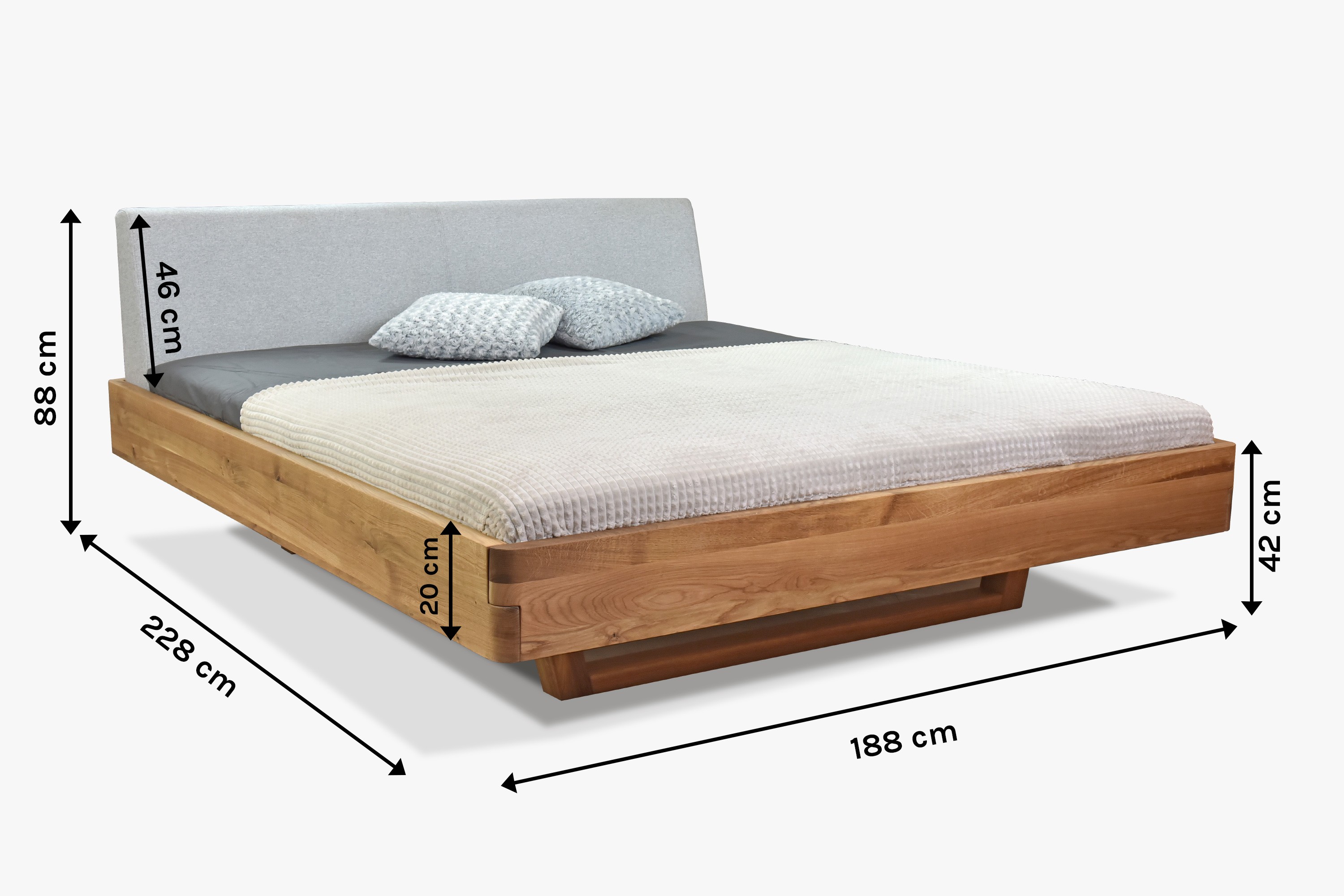 tömör tölgyfa kétszemélyes ágy