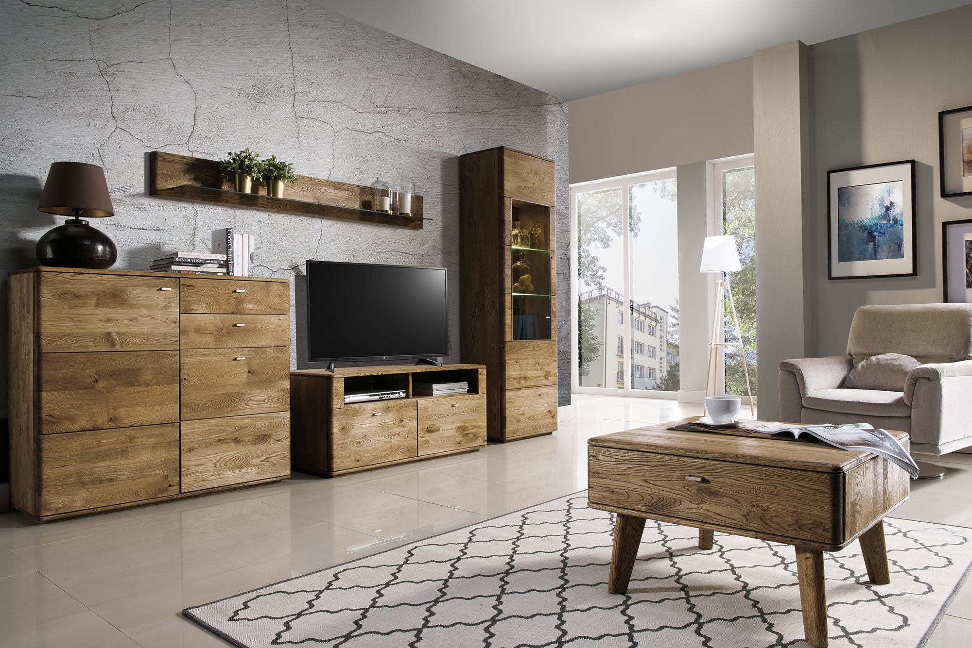 Eichenmöbel Texas für Wohnzimmer und Esszimmer, geräucherter Eichenholz