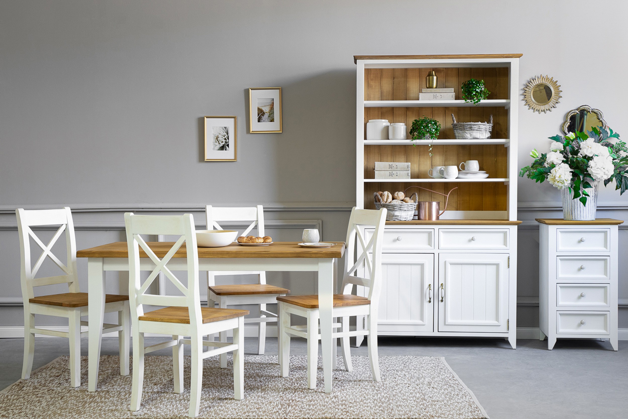 Fa provence tálalószekrény fehér-barna, Lille típus 305