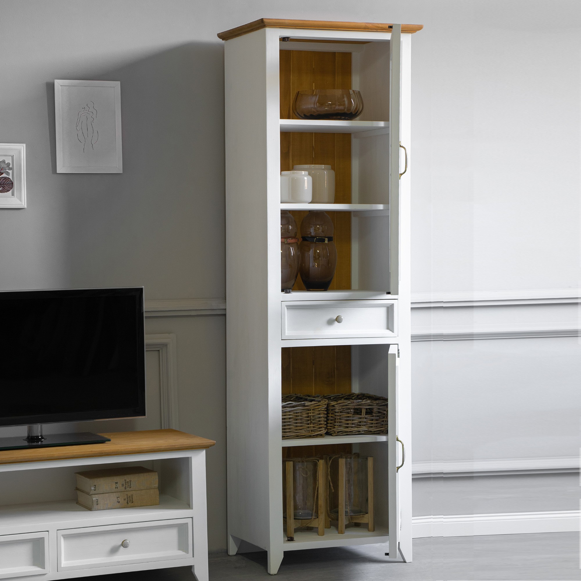 Provence-i fa egyszárnyú fehér vitrin, Lille típus 315