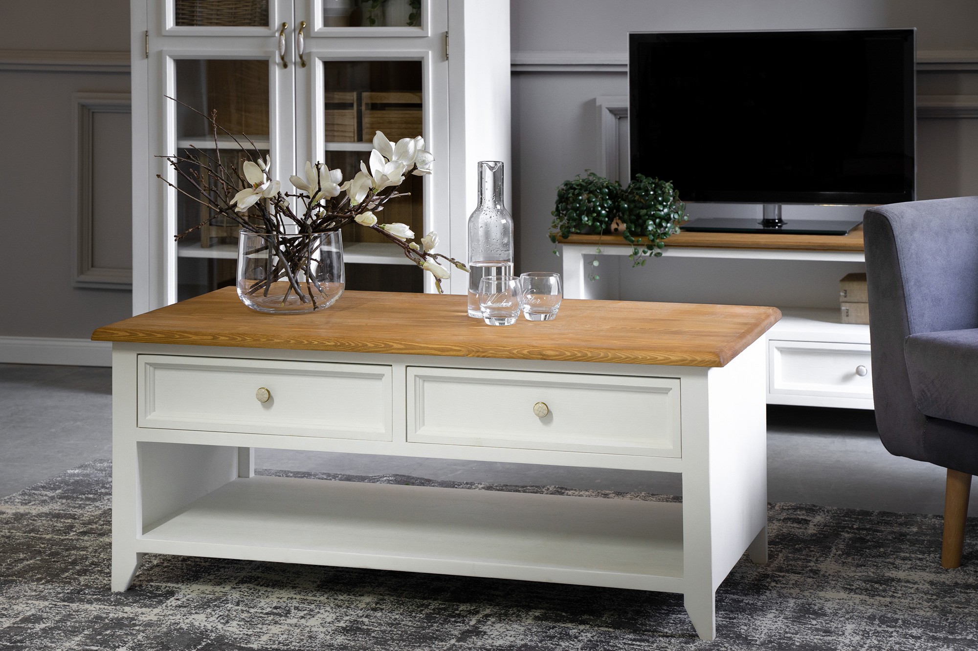 Fa provence-i dohányzóasztal fehér-barna, Lille