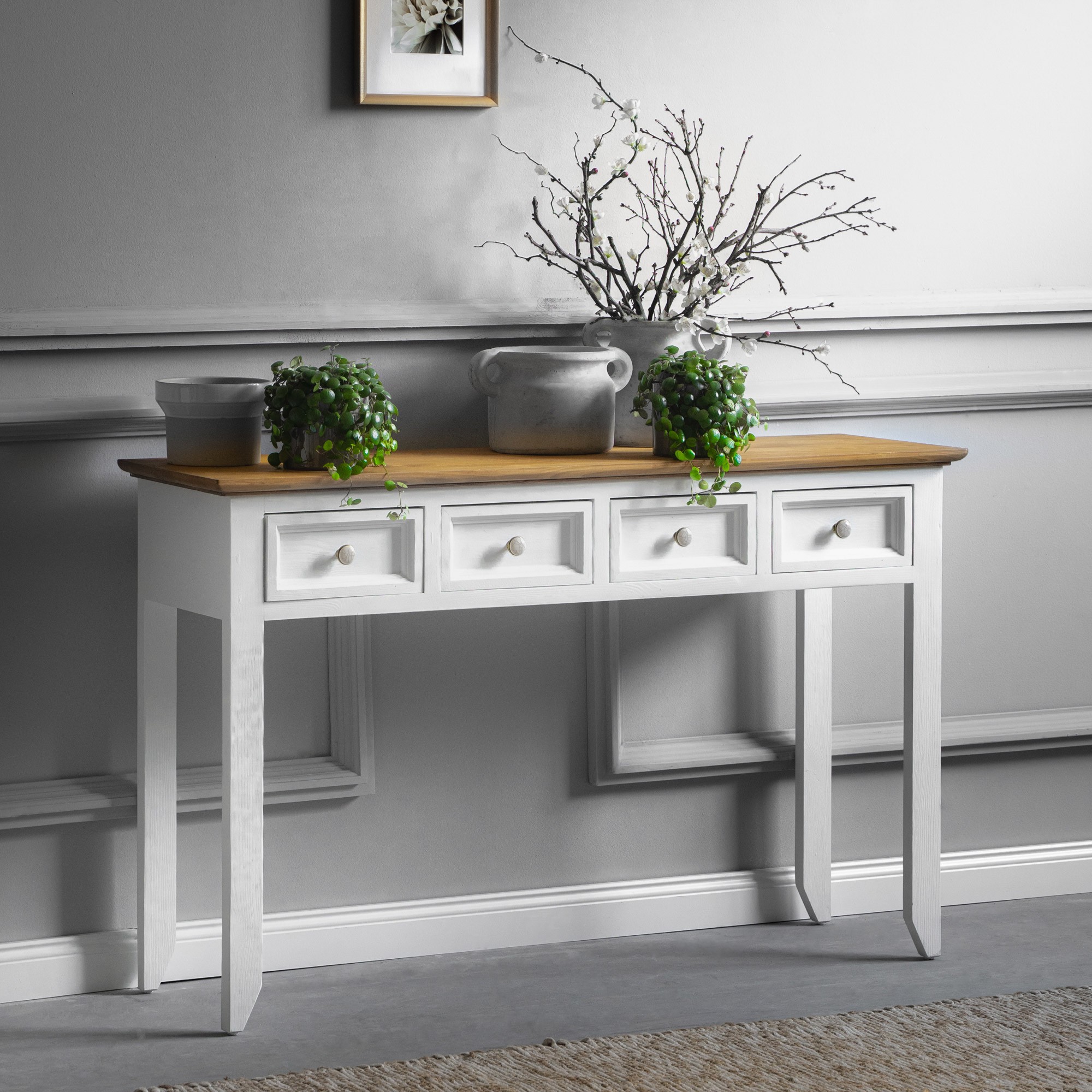 Drevený provence príručný stolík, bielo hnedý, Lille