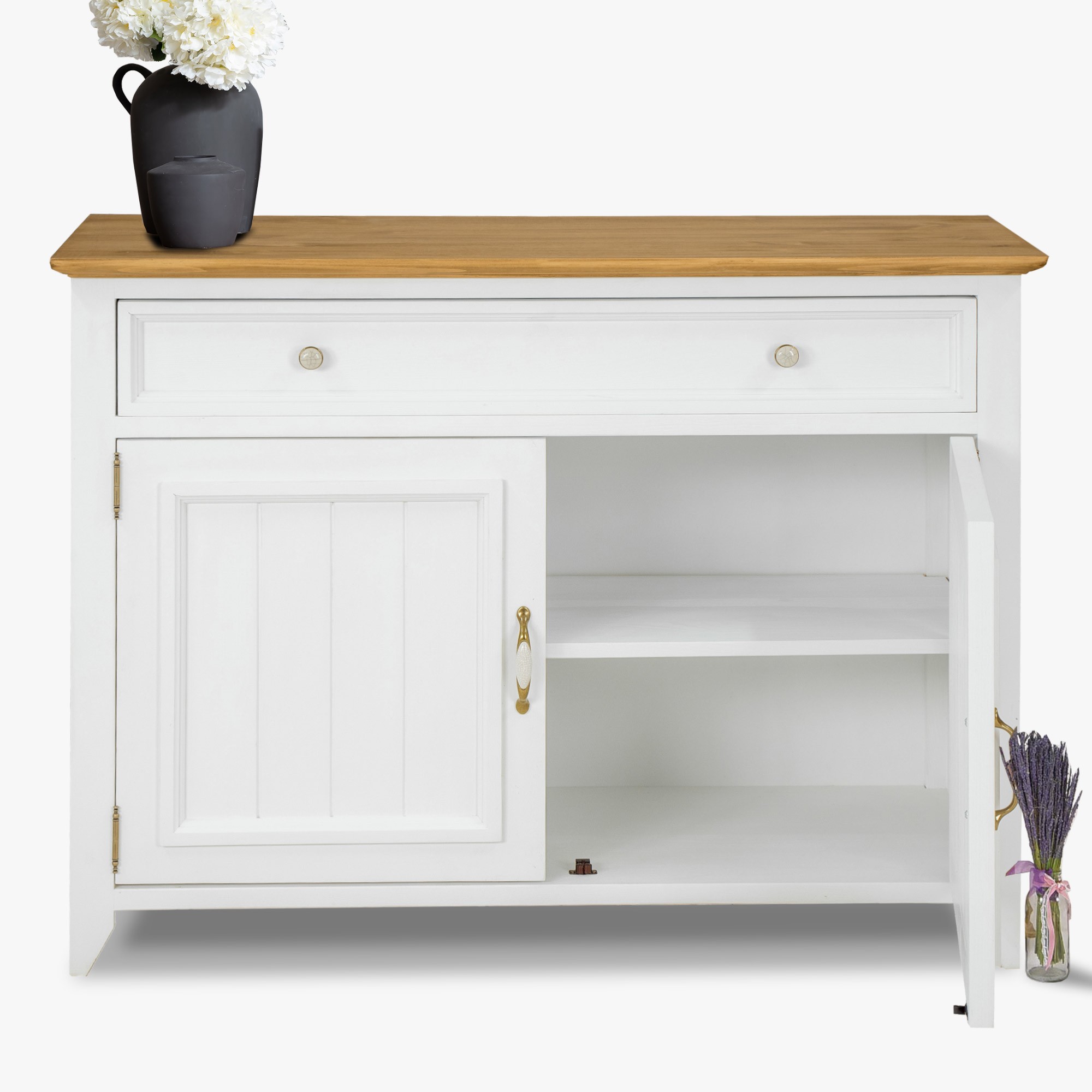 Drevená provence komoda bielo hnedá